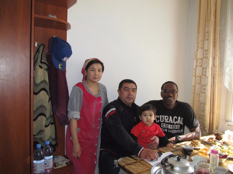 At my home-stay accommodation in Aralsk with Elmira, Samalbek and their little daughter.