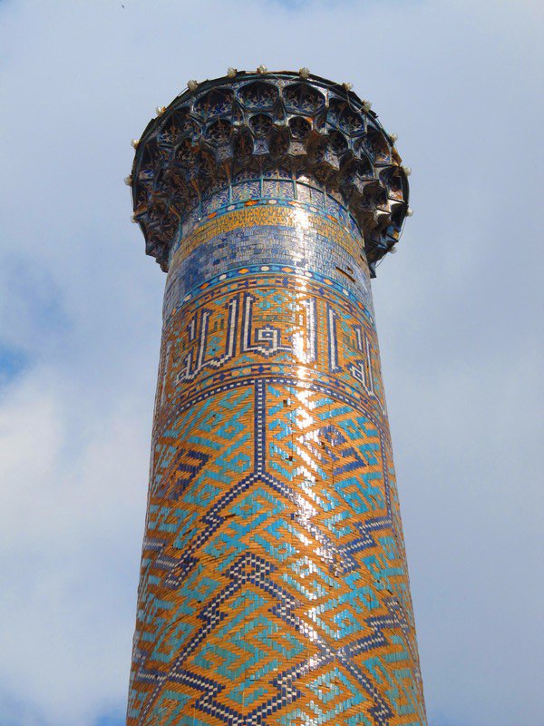 One of the minarets at Registan Ensemble, Samarkand