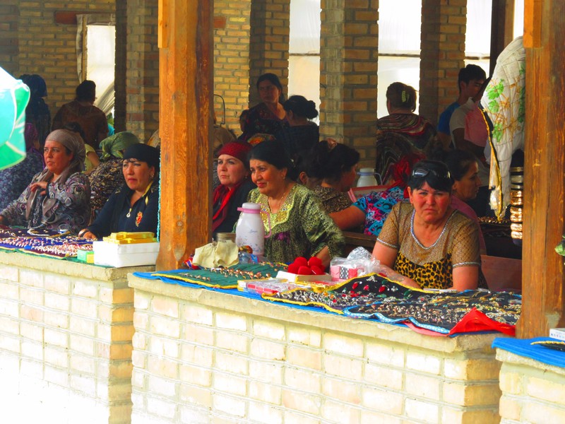 A market where women sell jewellery in Bukhara