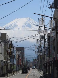View of Mt. Fuji from the street in Fujiyoshida