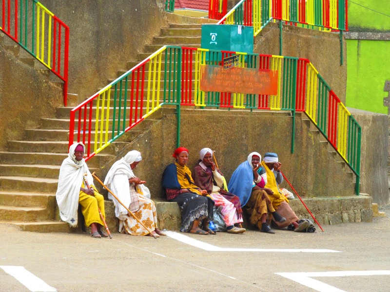 Women sitting at St. Mary Church on Entoto Hill