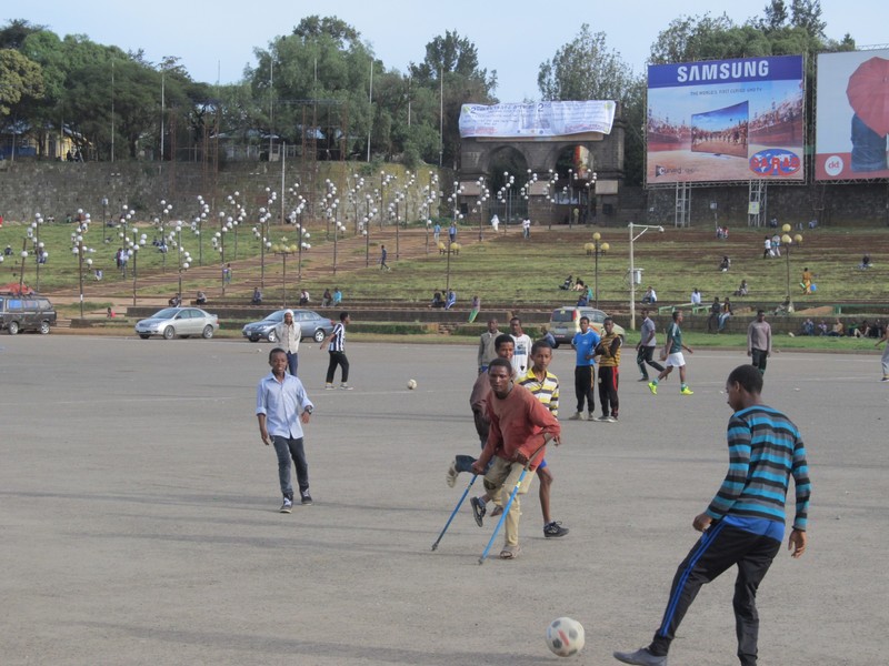 People playing football at Meskel Square