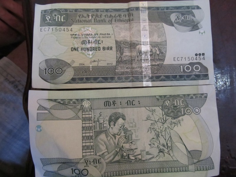 The Ethiopian Birr (200 Birr on photo equals about US$ 9.50)