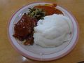 Sadza with sweet & sour chicken and vegetables