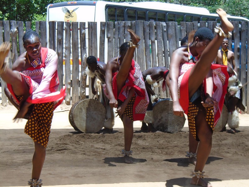 Swazi girls dancing at the Swazi Cultural Village 