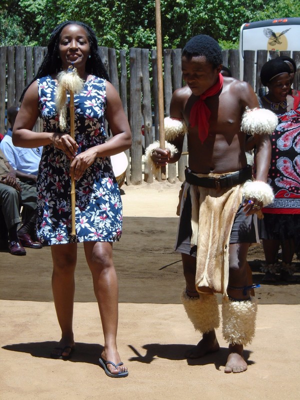 Nydia dancing at the Swazi Cultural Village 