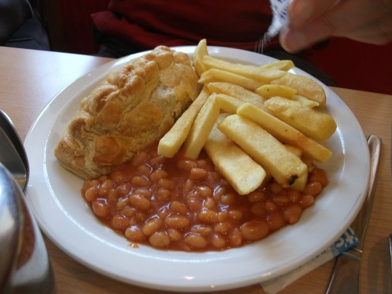 Cornish Pasty, Chips and Beans