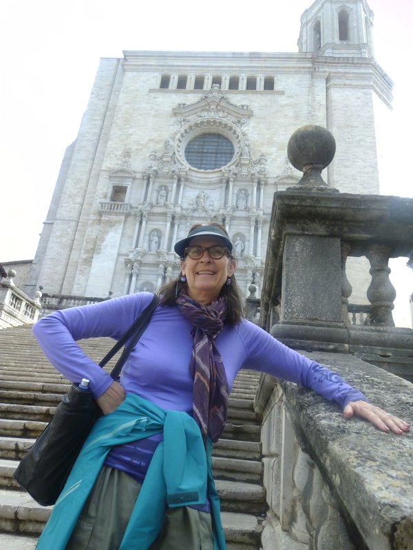 Caroline in front of Girona Cathedral