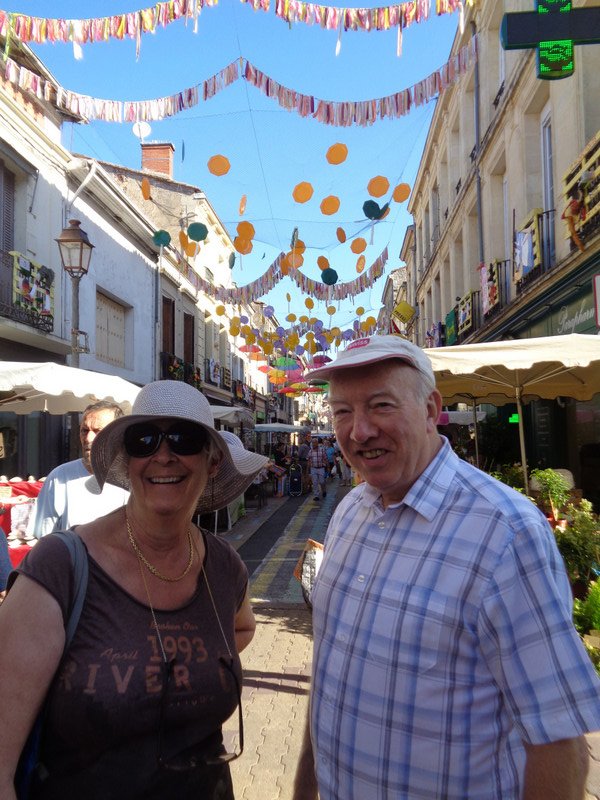 Caroline and Ian at the Street Market in St Foy