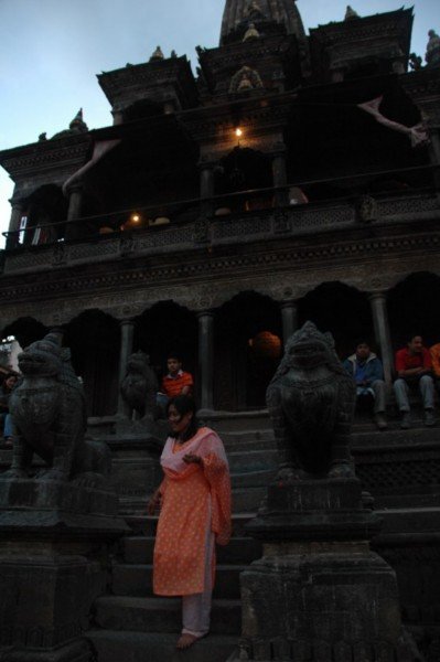 Durbar Square starts to light up as dusk falls