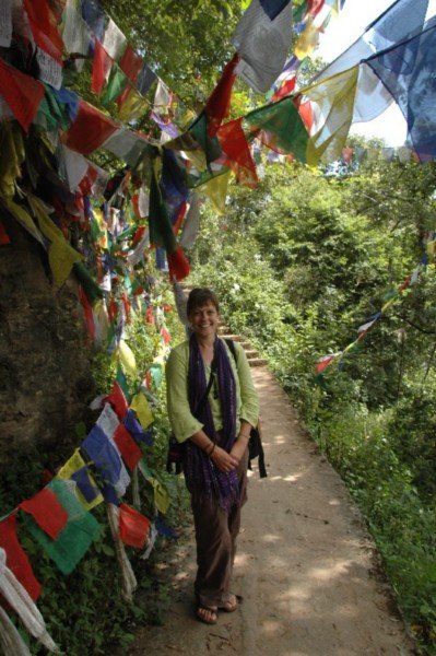 Way up the hill with prayer flags