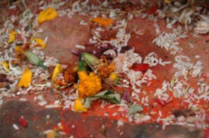 Rice and Flower offerings at Swayanbhuth