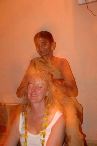 The look says it all - Debbie enjoying Mama's head massage