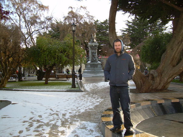 Paul in the main square... look, more snow!