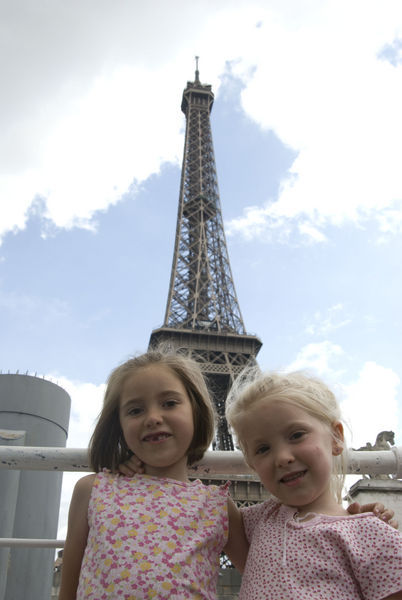 Emma & Abigail in front of the Eiffel Tower