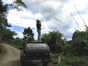 Mr. Vinh Taking Picture on Roof of Car