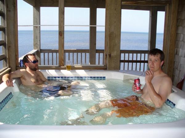 Wayne and Dave D. enjoying the hot tub