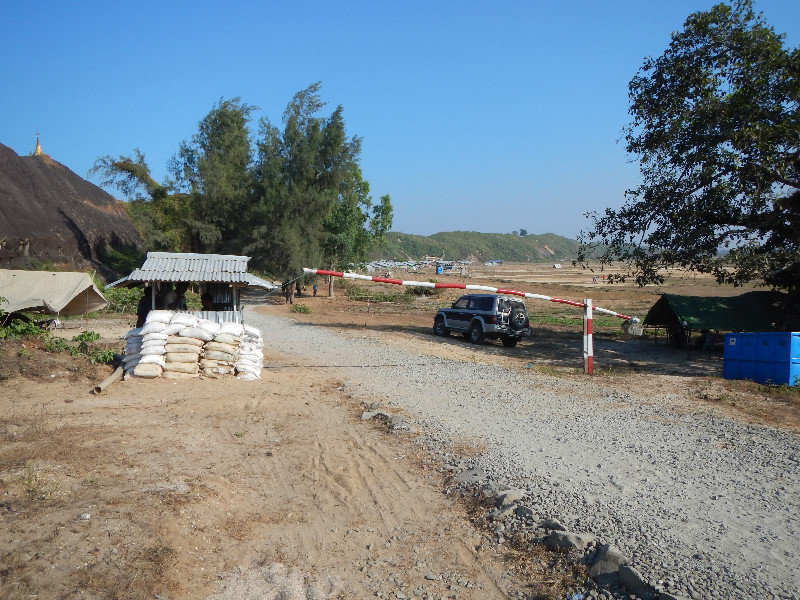 Camp gate with military guard post