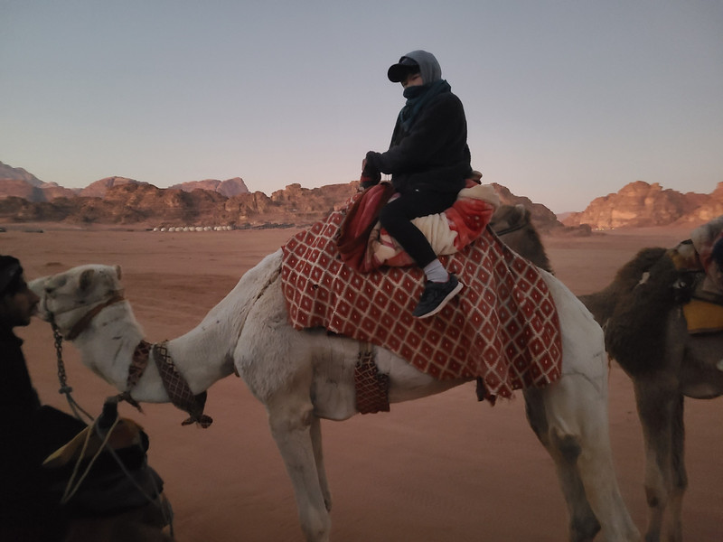 Early morning camel ride for Riley