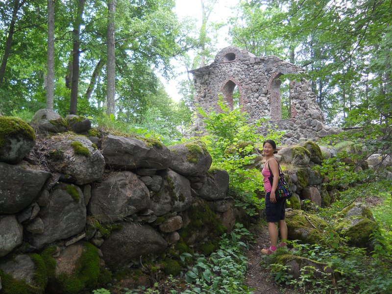 Ann at castle ruins in Gauja National Park