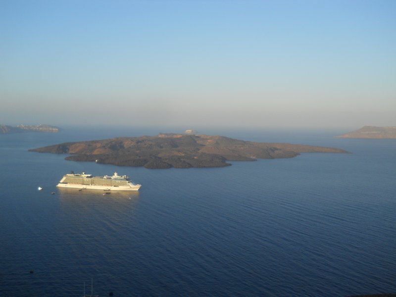 Our cruise boat at the volcanic isles of Santorini