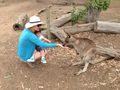 Ann an Riley feeding a kangaroo