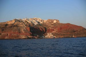 View of Oia and port from the sunset cruise