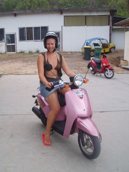 Me on my pink scotter that is apparently called Jessica!!!!!!
