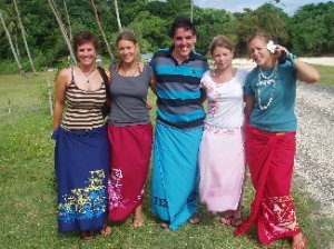us in our sarongs and t-shirts for the village