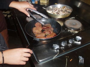 cooking little kangaroo steaks for us all to try!!!!!!!!!!
