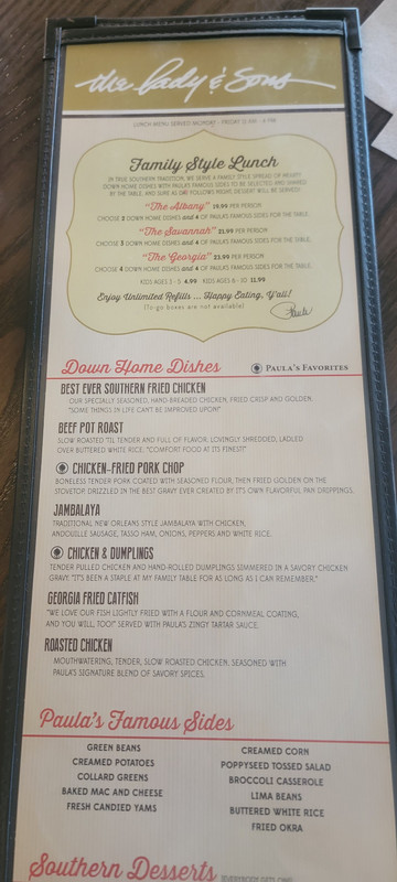 The Lady and Sons menu
