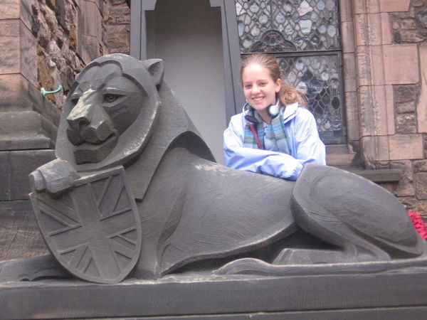 me and a lion statue