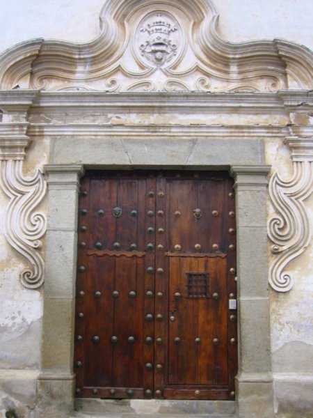 one of many big, wooden doors