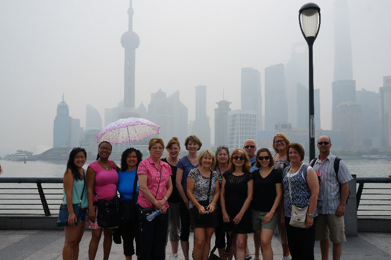 Our teacher group with the Pudong Pearl Tower backdrop in Shanghai