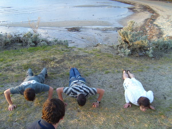 Me winning a press-up competition with some friends from school; Graham & Rik (not pictured)