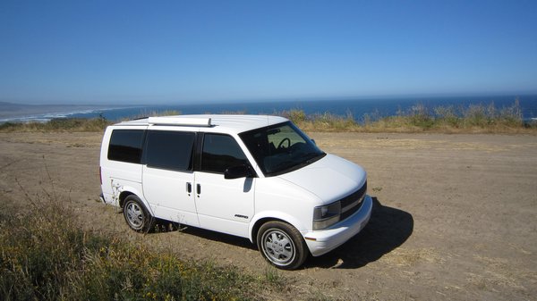Our van parked after first night in layby past Fort Bragg, CA