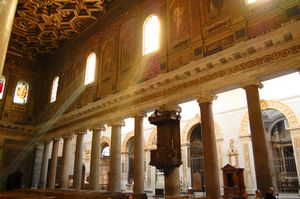 Light beams into Santa Maria in Trastevere