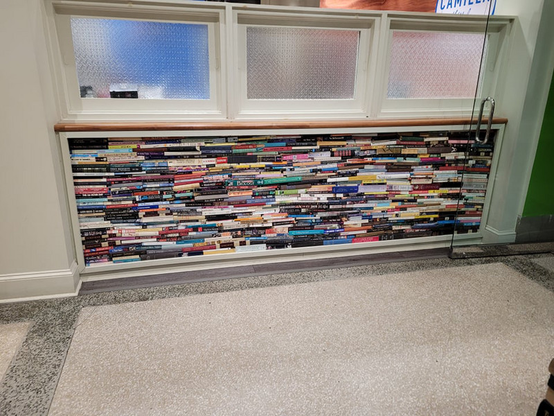 Counter made of books at a bookstore