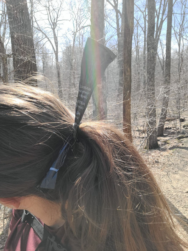 Hilariously I forgot a hair tie completely... it made hiking difficult this worked for a few minutes