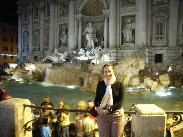 Sarah at the Trevi Fountain at Night