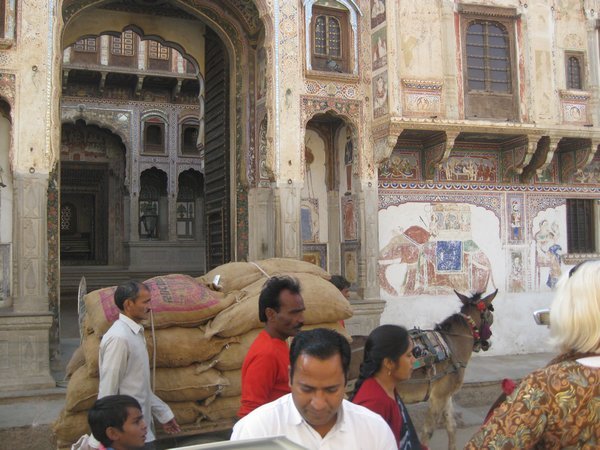 Donkey cart in front of Haveli 