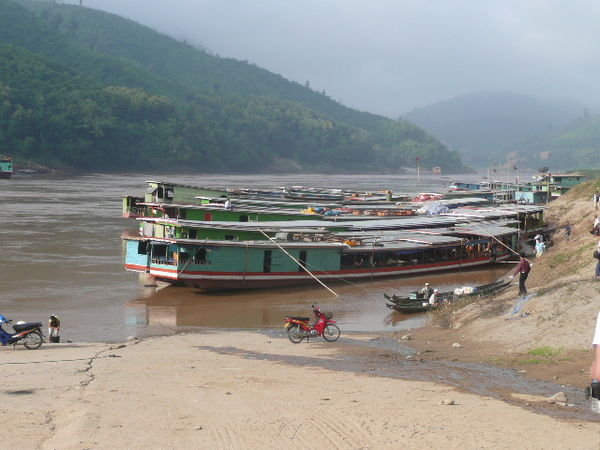 Our long boat moored up at Pak Beng on the overnight stop