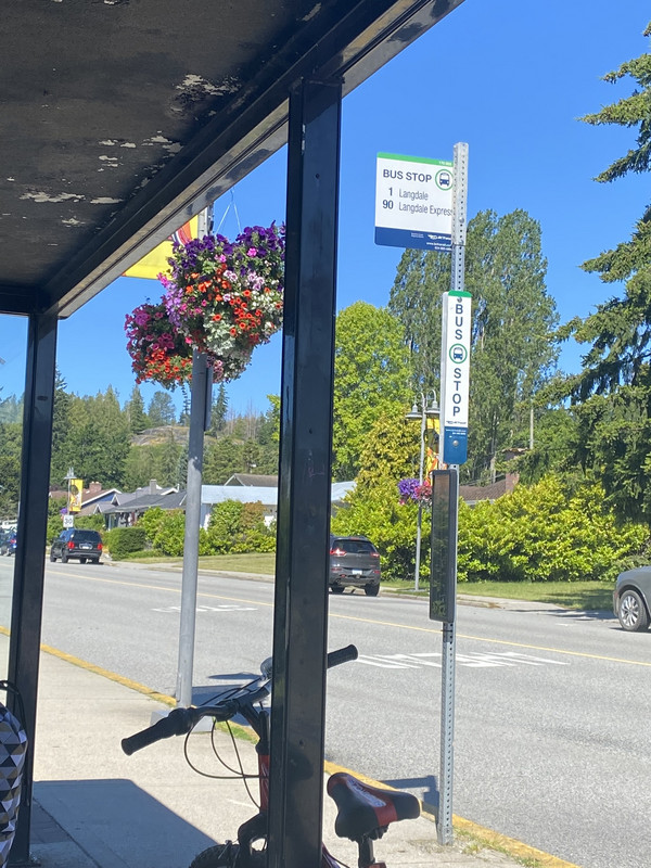 At the bus stop in Sechelt