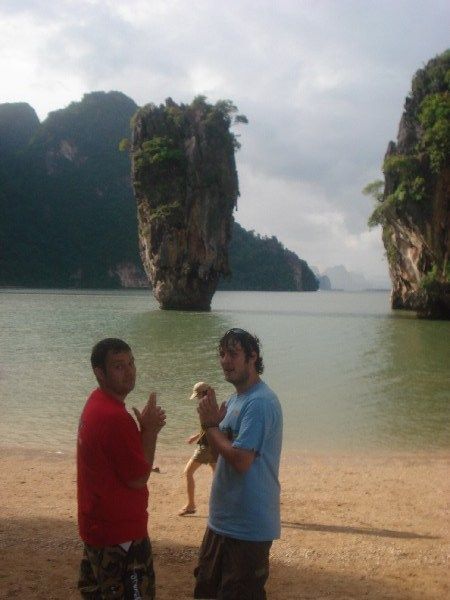 Sean and Mark infront of that rock from 'man with the Golden Gun'.  The man was Scaramanga played by Christopher Lee.  His sidekick was odd job the midget man.