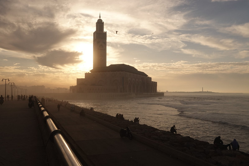 Hassan II Mosque as the sun goes down. 