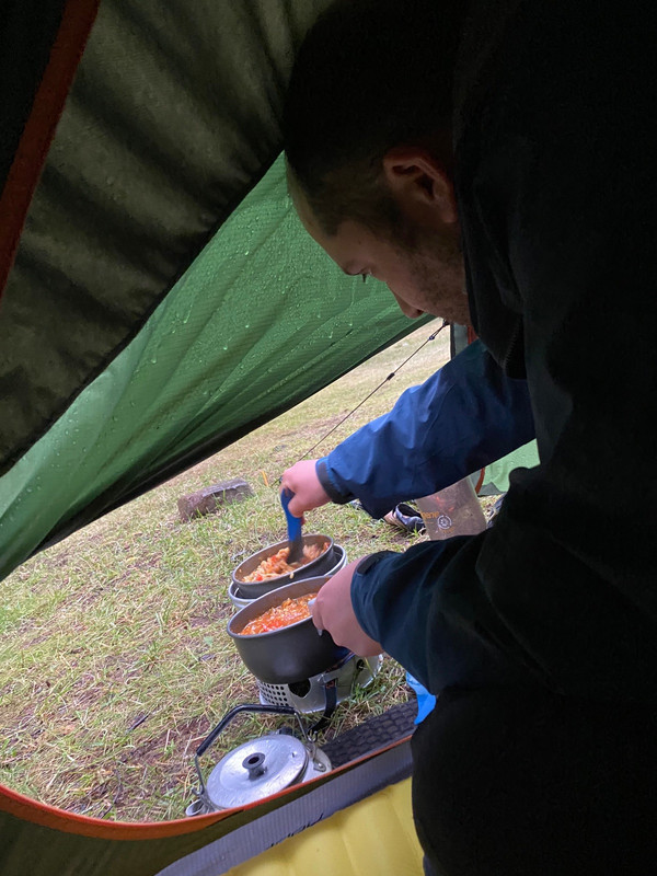 Tent cooking in the rain