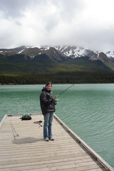 Lisa Fishing in Maligne Lake