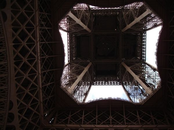 Inside of the Eiffel Tower from the ground