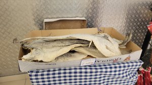 Dried cod fish for sale at local grocery