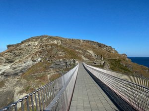 Tintagel. New bridge across to statue and Merlin’s Cave.